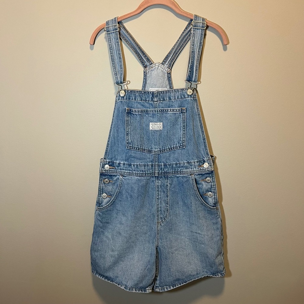 Levis Women's Denim Shortalls Light Wash Bib Overalls Blue Small Country Western